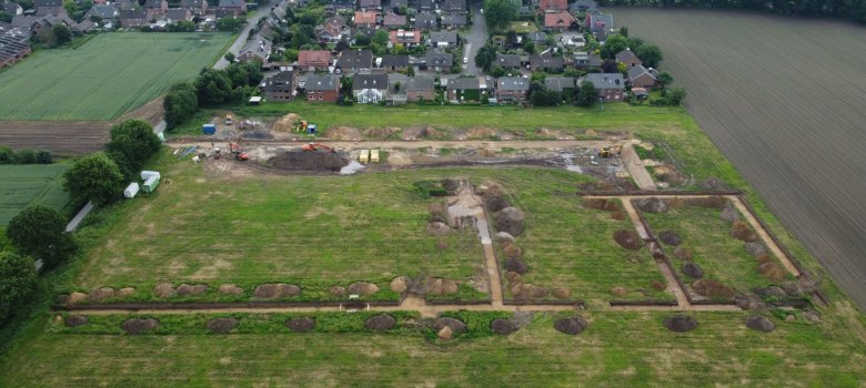 Luftbild vom Grabungsfeld im Streinen Esch in Einen