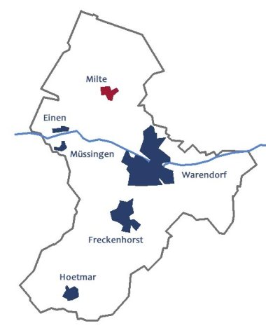 die Lage des Ortsteils Milte im Stadtgebiet