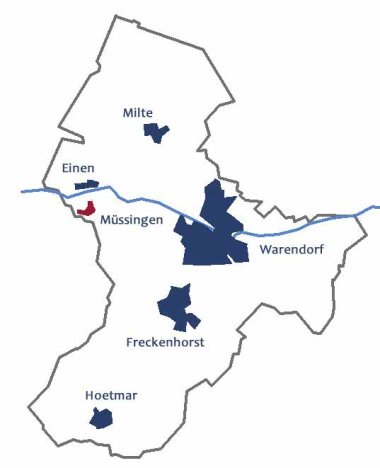 Lages des Ortsteils Müssingen im Stadtgebiet