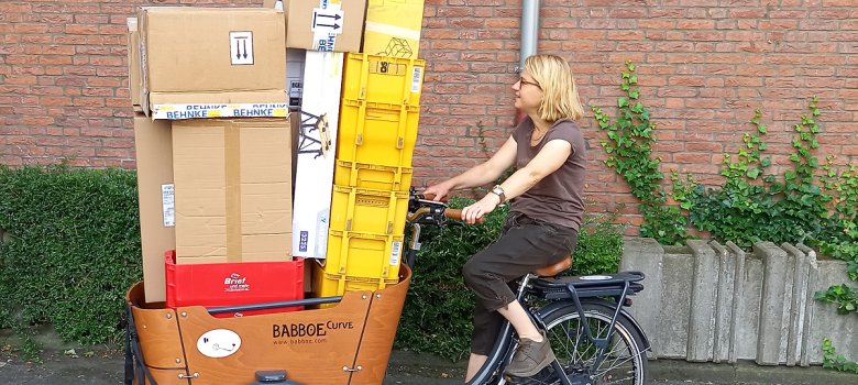 Zu sehen ist das Lastenrad der Stadt Warendorf, welches für Transportzwecke genutzt wird.