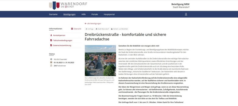 Ein Screenshot der Online-Beteiligung zur Neugestaltung der Dreibrückenstraße